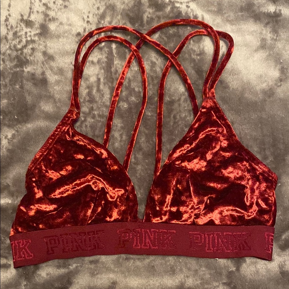 PINK Victoria's Secret Velvet Bralette in Rich Burgundy